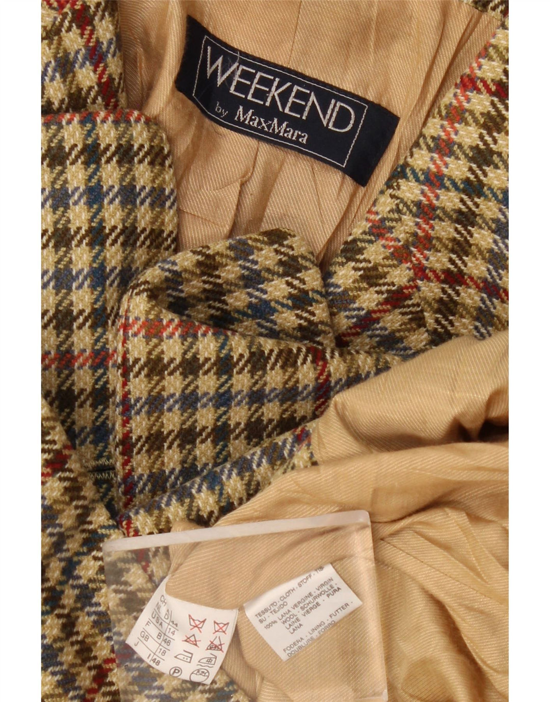 Max Mara Womens Weekend 2 Button Blazer Jacket UK 18 XL Green Houndstooth