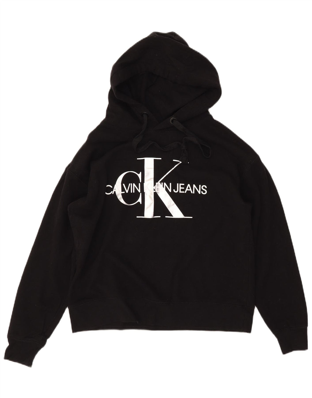 CALVIN KLEIN JEANS Womens Graphic Hoodie Jumper UK 14 Medium Black Cotton