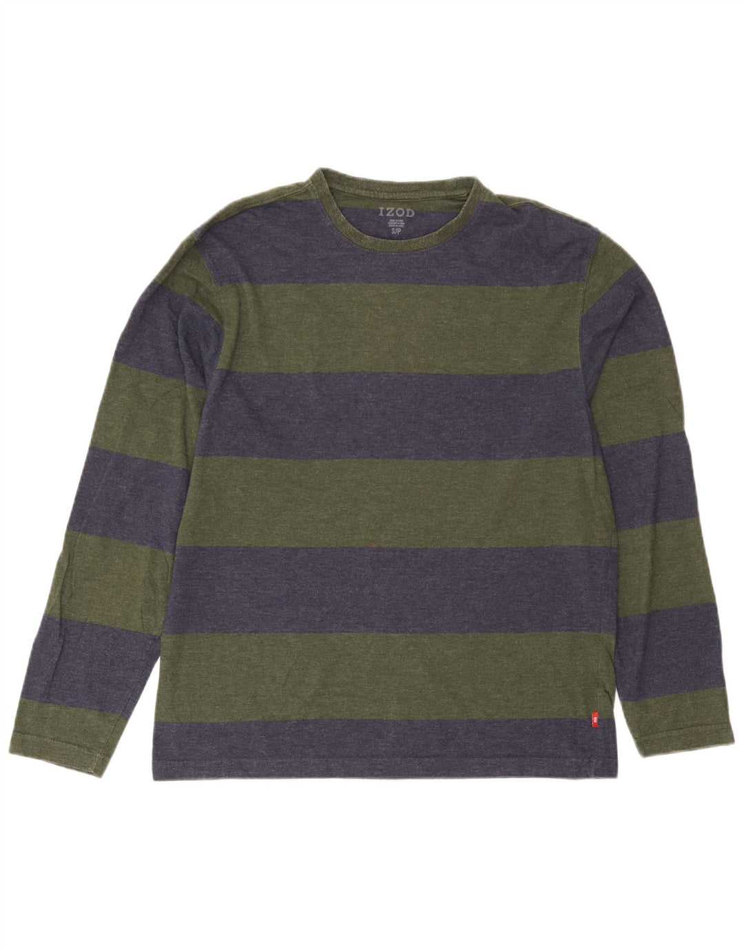 Izod Mens Top Long Sleeve Small Green Striped Cotton