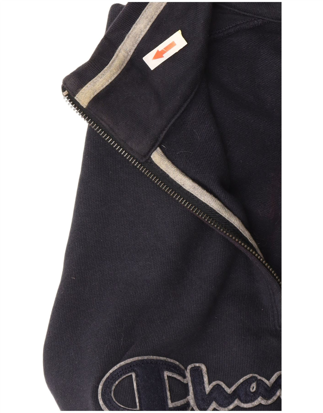 Champion Mens Graphic Zip Neck Sweatshirt Jumper Large Navy Blue Cotton