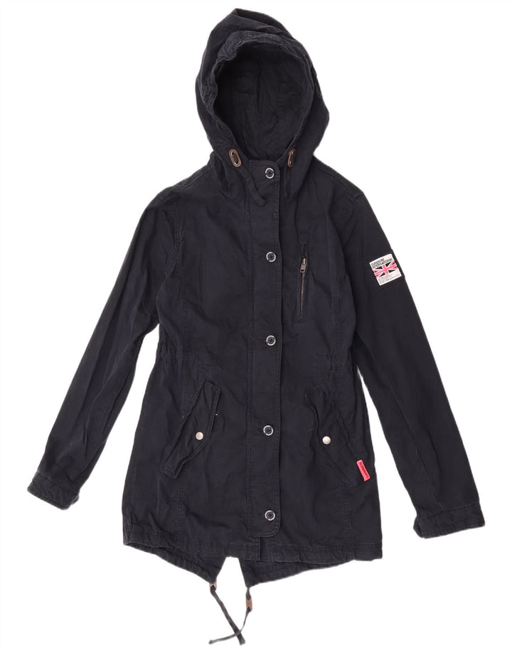 Superdry Womens Hooded Parka Jacket UK 10 Small Navy Blue Cotton