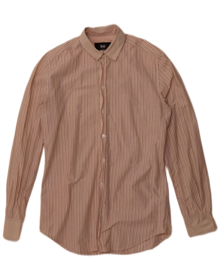 Dolce & Gabbana Mens George Shirt Size 39 15 1/2 Medium Beige Striped