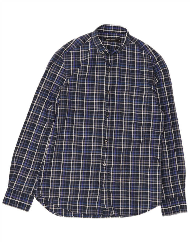 French Connection Mens Shirt Medium Navy Blue Check Cotton