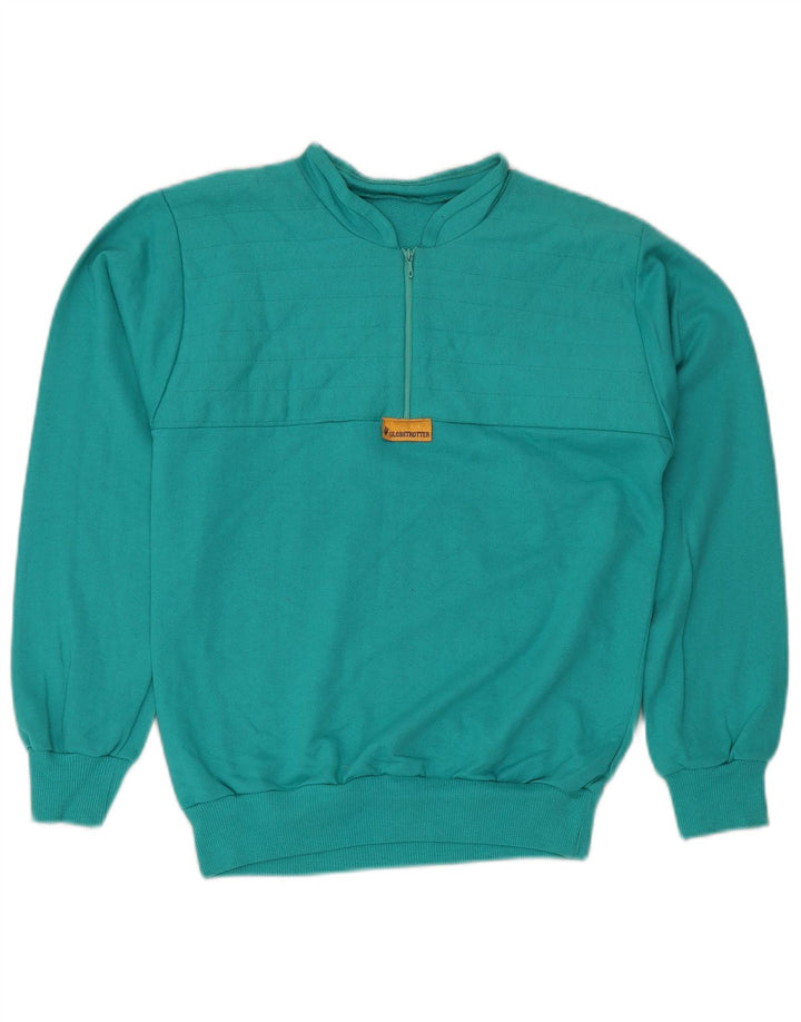 GLOBE TROTTER Womens Zip Neck Sweatshirt Jumper UK 14 Medium Blue Cotton