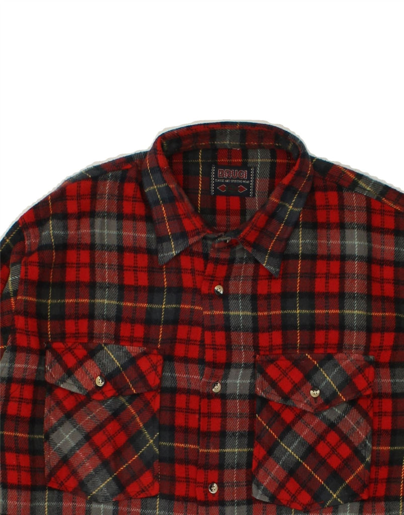 BRUGI Mens Flannel Shirt 2XL Red Plaid Acrylic Vintage Brugi and Second-Hand Brugi from Messina Hembry 