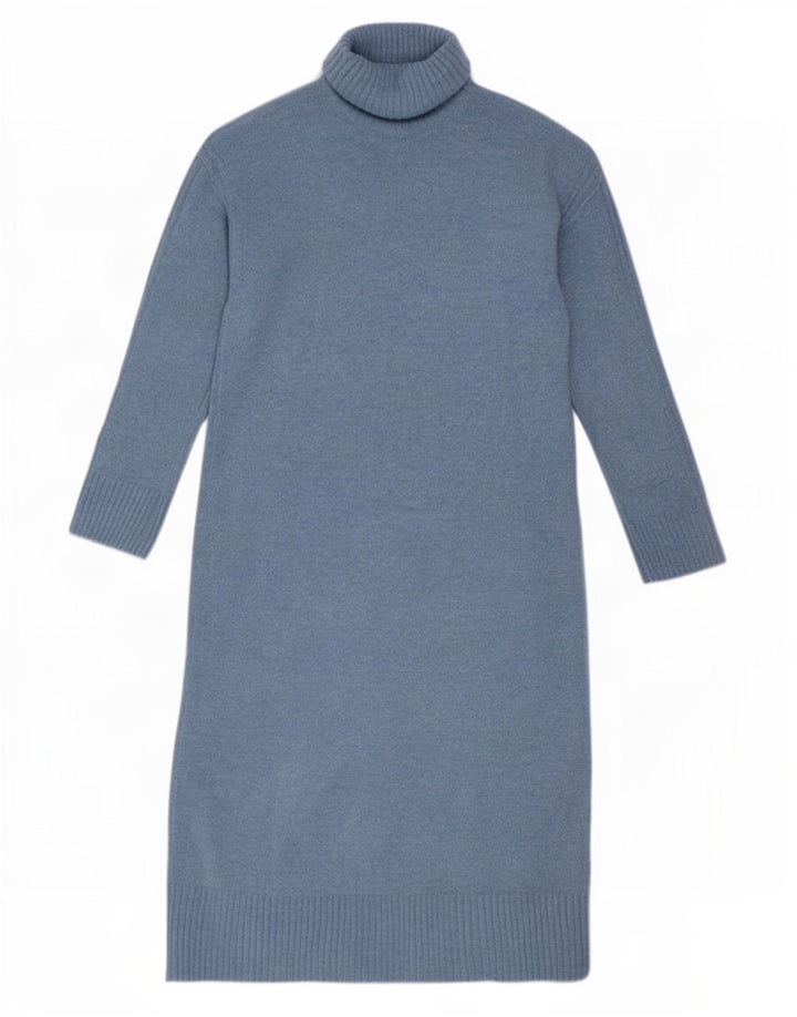 Marks & Spencer Womens Long Sleeve Jumper Dress UK 14 Medium Blue Polyester