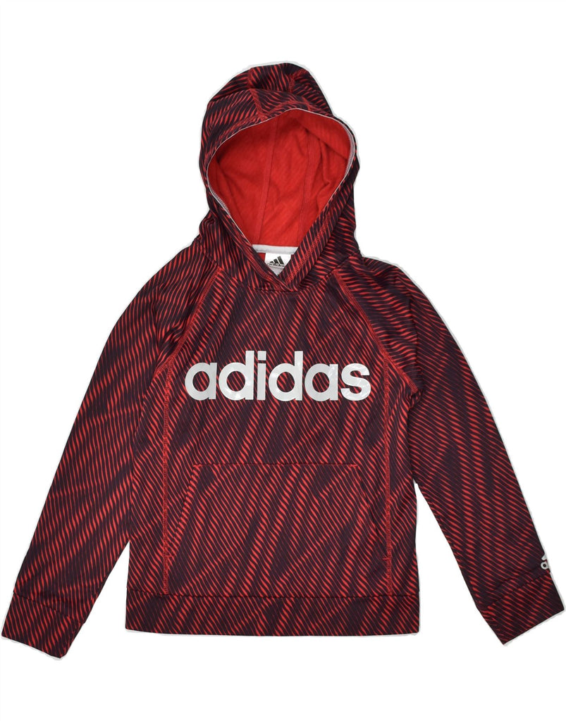 ADIDAS Boys Graphic Hoodie Jumper 7-8 Years Small  Maroon Striped | Vintage Adidas | Thrift | Second-Hand Adidas | Used Clothing | Messina Hembry 