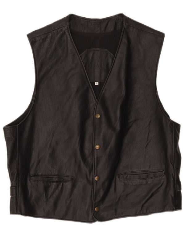 Mens Leather Waistcoat Large Black