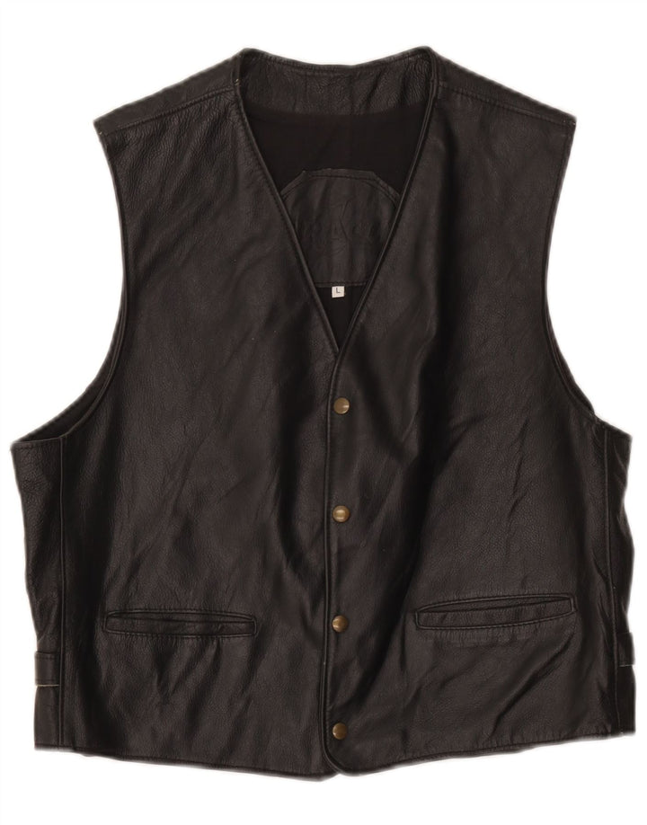 Mens Leather Waistcoat Large Black