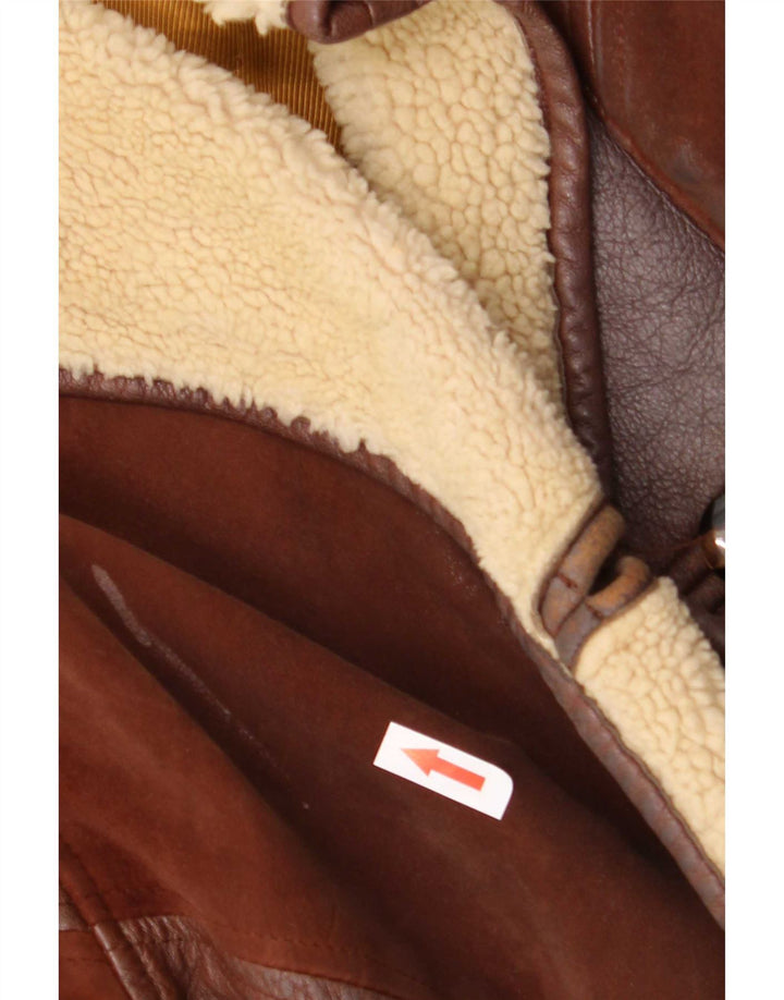 Maviche Womens Oversized Leather Coat UK 12 Medium Brown Colourblock