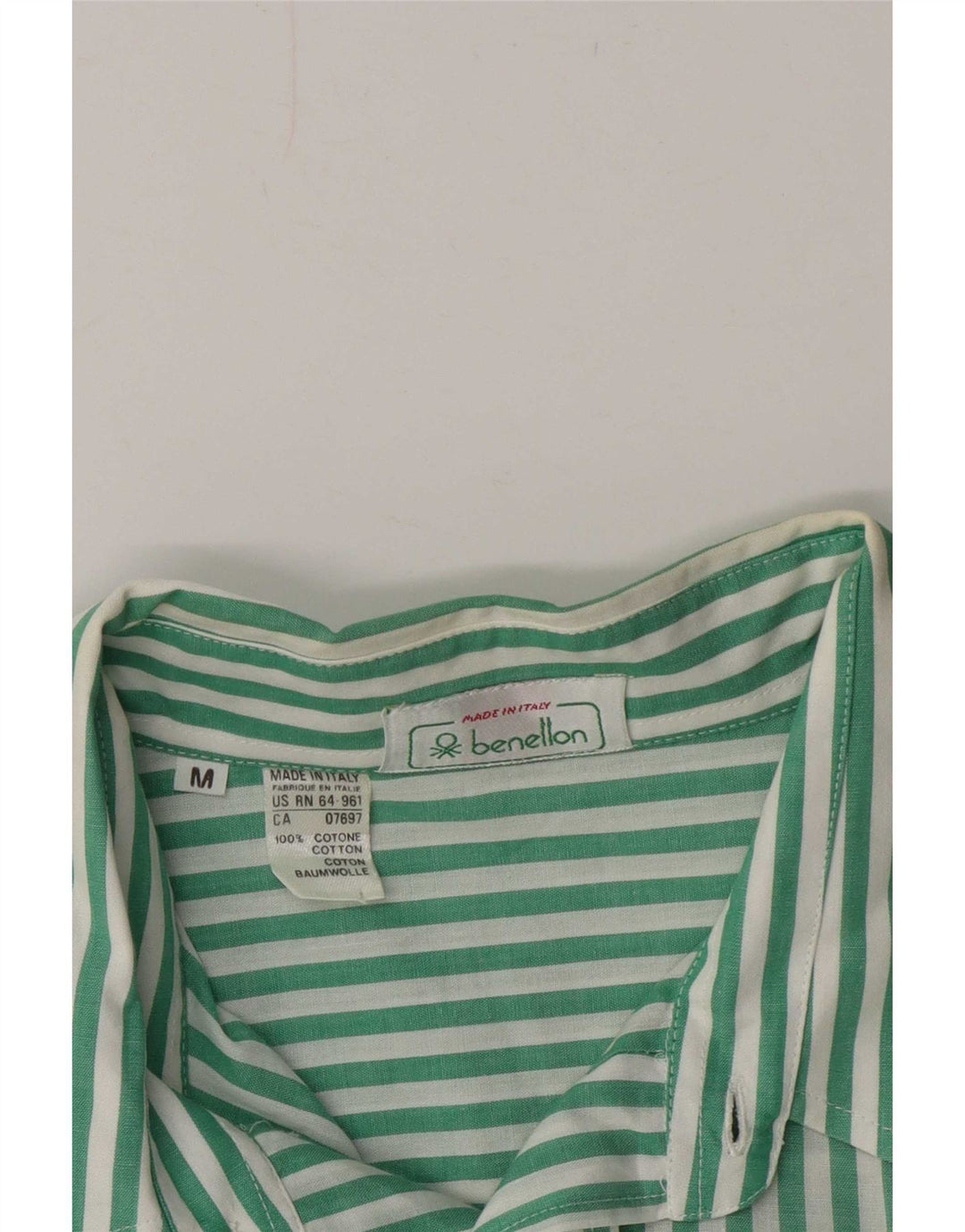 Benetton Mens Shirt Medium Green Pinstripe Cotton