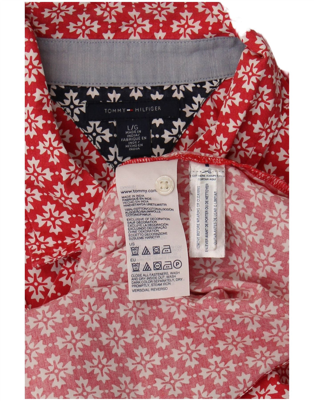 TOMMY HILFIGER Womens Shirt UK 16 Large Red Floral Cotton