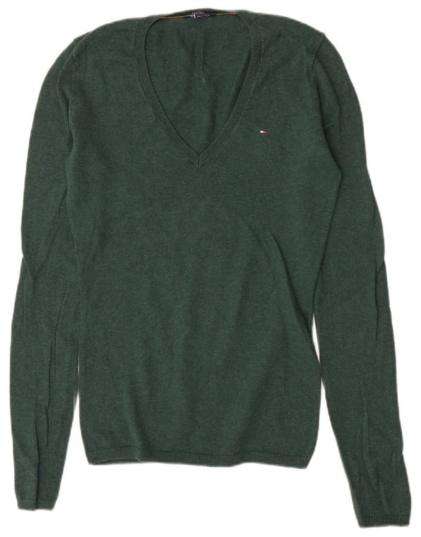 Tommy Hilfiger Womens Regular Fit V-Neck Jumper Sweater UK 6 XS Green