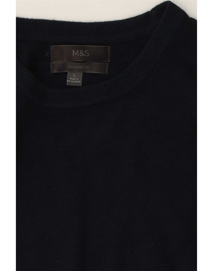 Marks & Spencer Mens Crew Neck Jumper Sweater Large Navy Blue Cashmere