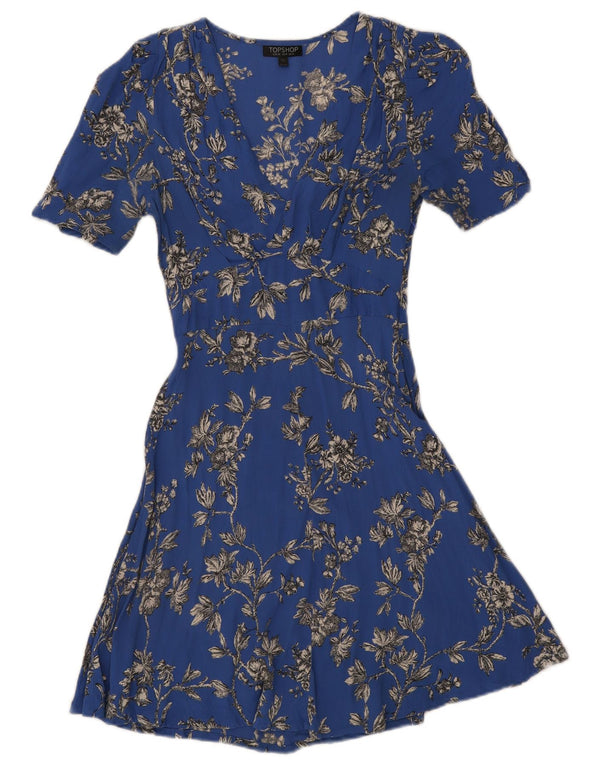 Topshop Womens A-Line Dress UK 8 Small Blue Floral