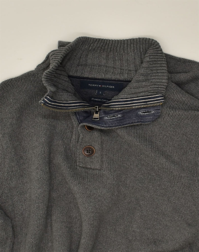 TOMMY HILFIGER Mens Button Neck Jumper Sweater Small Grey Cotton | Vintage Tommy Hilfiger | Thrift | Second-Hand Tommy Hilfiger | Used Clothing | Messina Hembry 