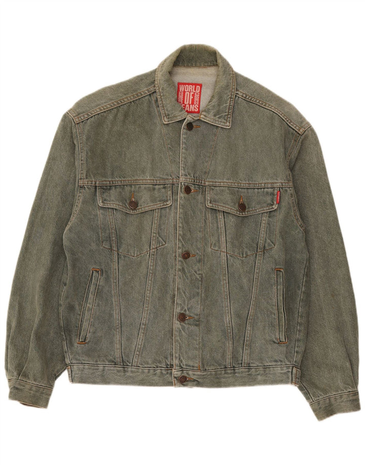 CASUCCI Mens Denim Jacket UK 36 Small Green Cotton