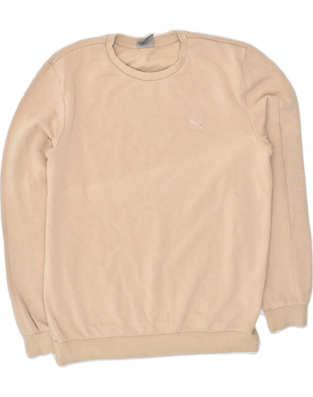 PUMA Mens Sweatshirt Jumper Medium Beige Cotton | Vintage Puma | Thrift | Second-Hand Puma | Used Clothing | Messina Hembry 