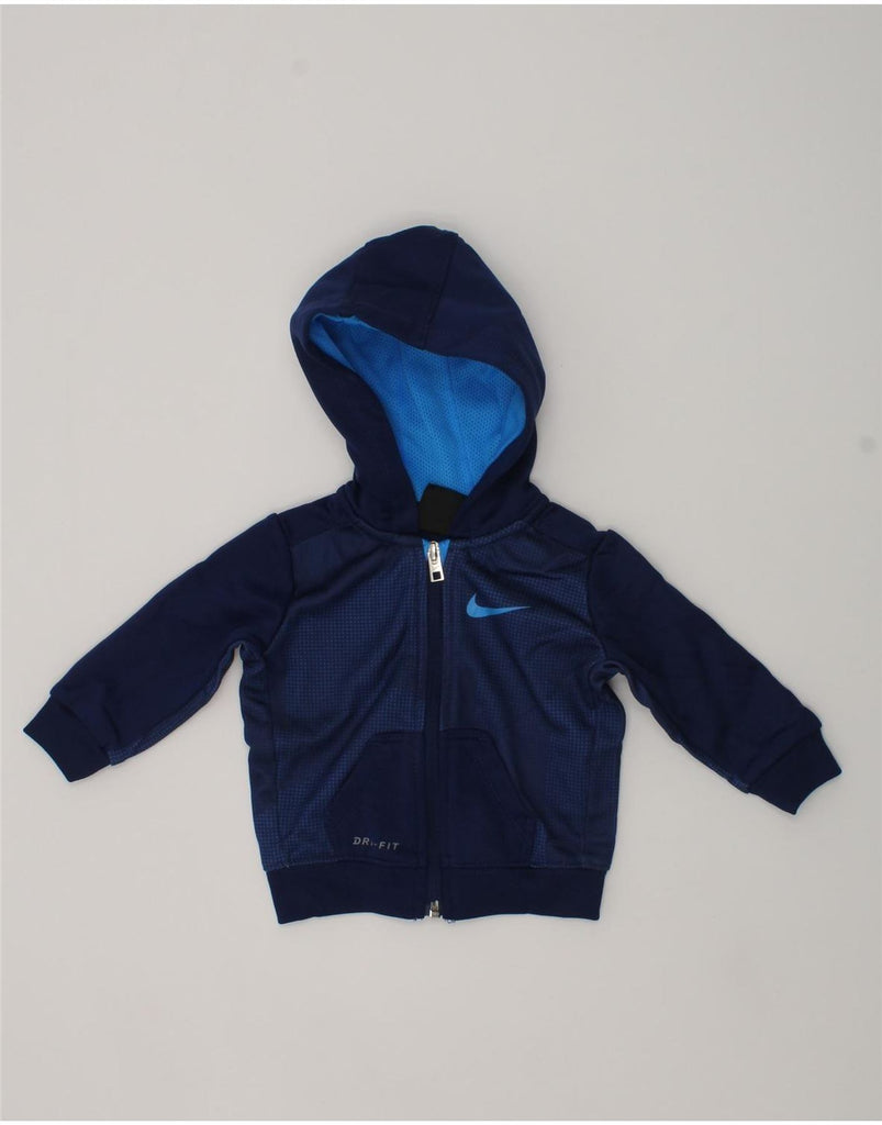 NIKE Baby Boys Dri Fit Zip Hoodie Sweater 6-9 Months Navy Blue Polyester | Vintage Nike | Thrift | Second-Hand Nike | Used Clothing | Messina Hembry 