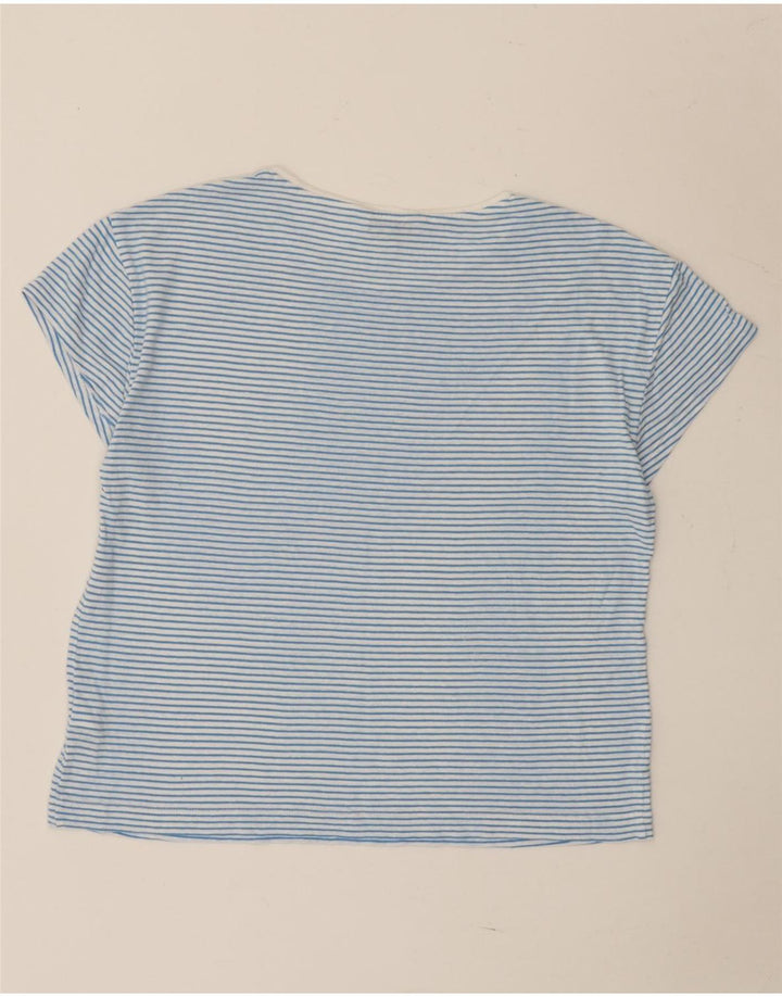 Marks & Spencer Womens T-Shirt Top UK 12 Medium Blue Striped Linen