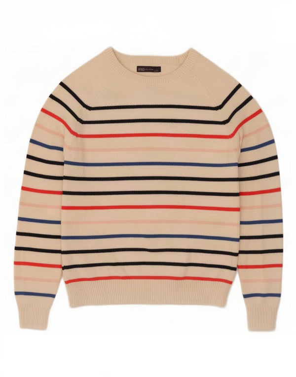Marks & Spencer Womens Boat Neck Jumper Sweater UK 10 Small Beige Striped