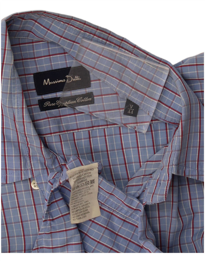 Massimo Dutti Mens Shirt Size 44 XL Blue Check Cotton