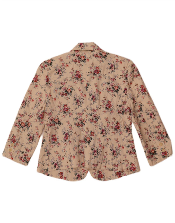 Zara Womens 1 Button Blazer Jacket UK 14 Large Off White Floral Cotton