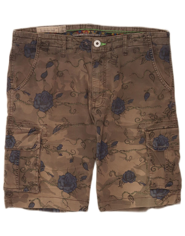 Scorpion Bay Mens Cargo Shorts W34 Large Brown Floral Cotton