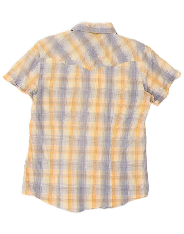 Wrangler Mens Short Sleeve Slim Fit Shirt Large Yellow Check Cotton