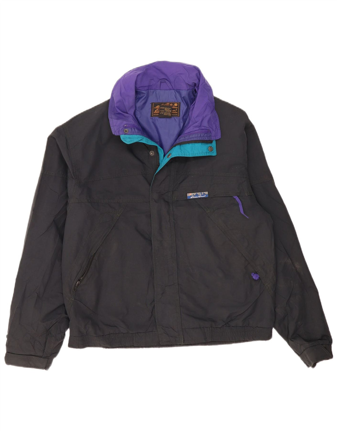 Eddie Bauer Mens Windbreaker Jacket UK 36 Small Black Nylon