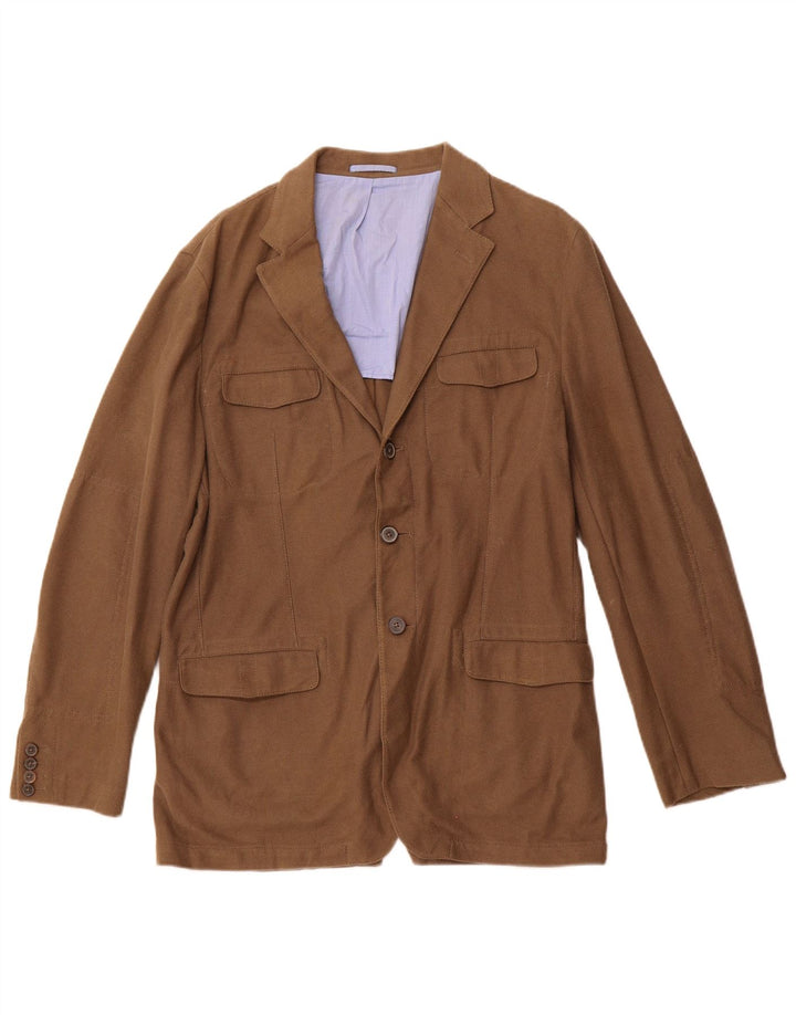 MASSIMO DUTTI Mens 3 Button Blazer Jacket UK 40 Large Brown Cotton