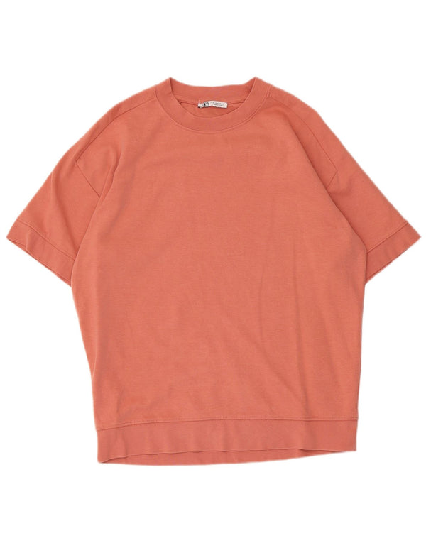 Zara Womens Short Sleeve Oversized Sweatshirt Jumper UK 10 Small Pink