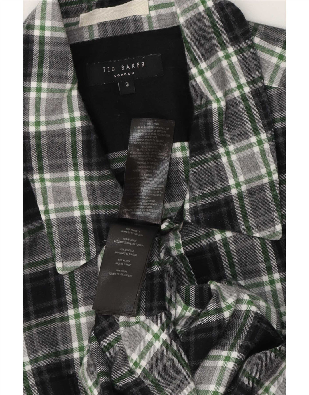 Ted Baker Mens Flannel Shirt Size 3 Medium Green Check Cotton