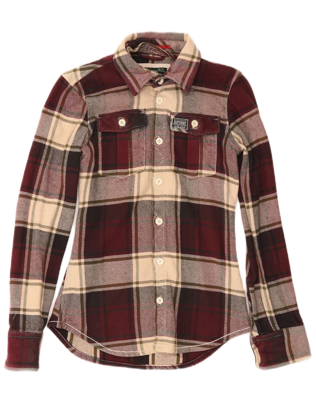 Superdry Mens Flannel Shirt Small Burgundy Check Cotton