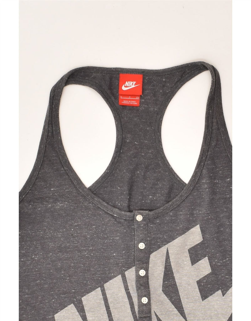 NIKE Womens Graphic Vest Top UK 10 Small Grey Cotton | Vintage Nike | Thrift | Second-Hand Nike | Used Clothing | Messina Hembry 