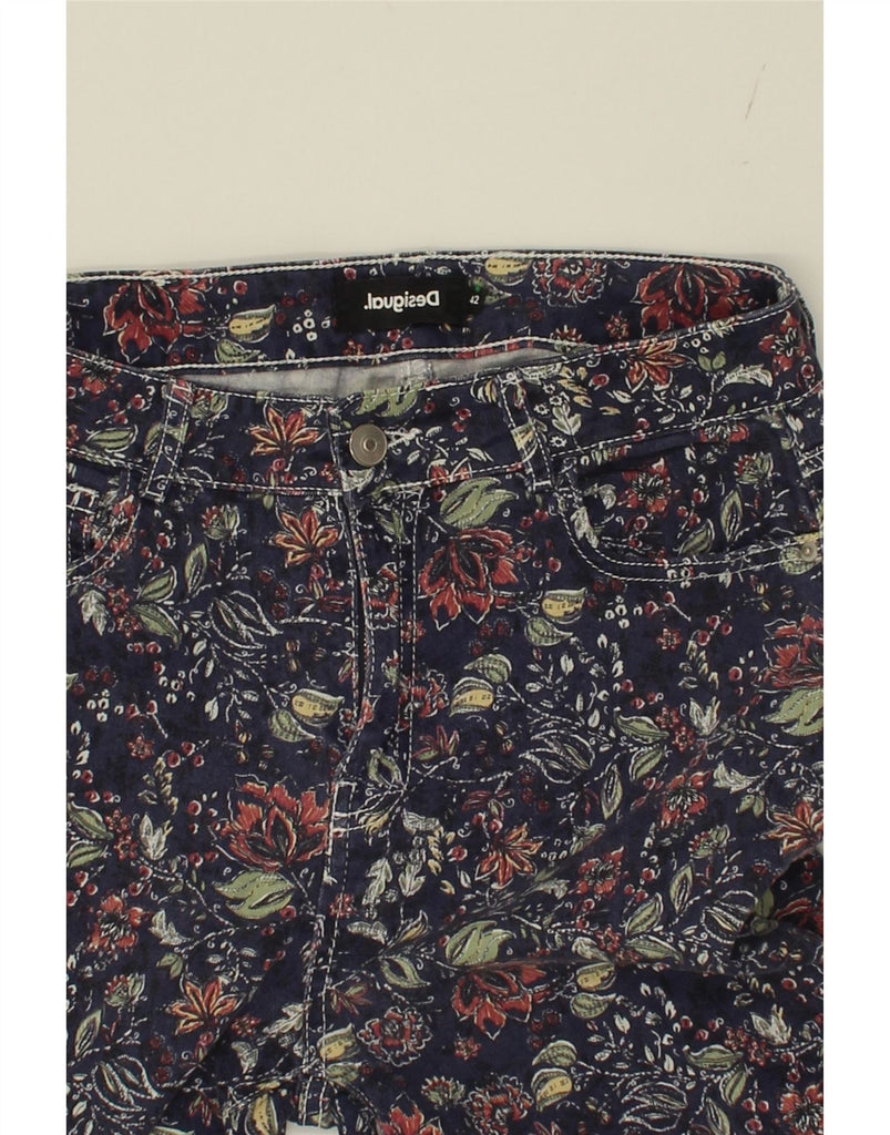 DESIGUAL Womens High Waist Slim Jeans EU 42 Large W30 L26 Navy Blue Floral Vintage Desigual and Second-Hand Desigual from Messina Hembry 