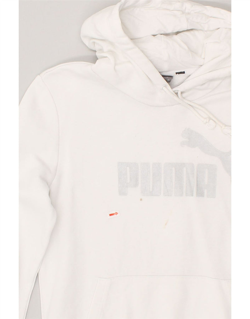 PUMA Mens Graphic Hoodie Jumper Small White Cotton | Vintage Puma | Thrift | Second-Hand Puma | Used Clothing | Messina Hembry 