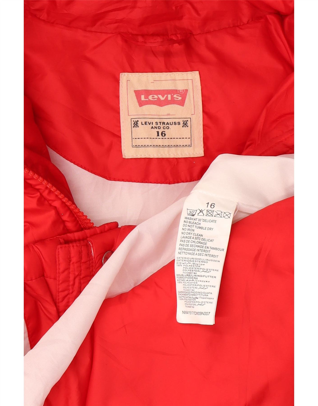 Levi's Girls Hooded Padded Jacket 15-16 Years Red Polyester