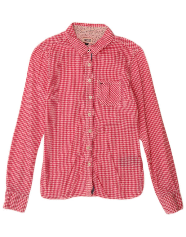 Tommy Hilfiger Womens Shirt UK 6 XS Pink Gingham Cotton