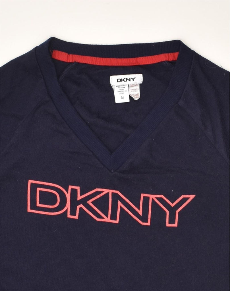 DKNY Womens Graphic V-Neck Jumper Sweater UK 14 Medium Navy Blue | Vintage Dkny | Thrift | Second-Hand Dkny | Used Clothing | Messina Hembry 