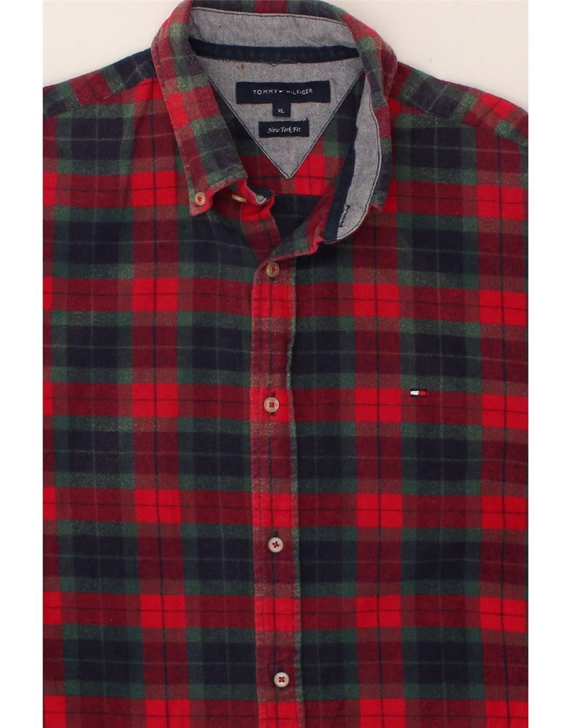 TOMMY HILFIGER Mens New York Fit Slim Flannel Shirt XL Red Check Cotton | Vintage Tommy Hilfiger | Thrift | Second-Hand Tommy Hilfiger | Used Clothing | Messina Hembry 