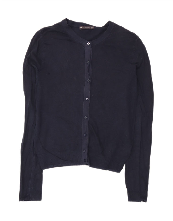 Marks & Spencer Womens Cardigan Sweater UK 10 Small Navy Blue Viscose