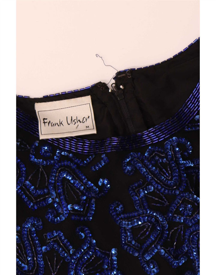 Frank Usher Womens Evening Asymmetric Blouse Top UK 14 Medium Navy Blue