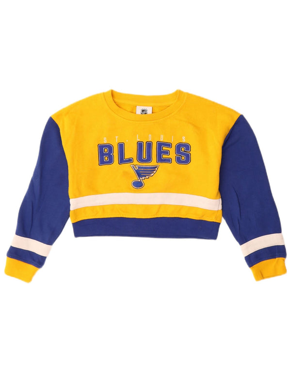 NHL Girls Crop Graphic Sweatshirt Jumper 7-8 Years Yellow Colourblock