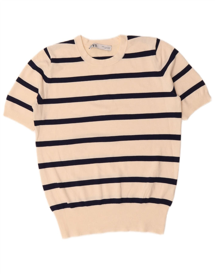 Zara Womens Blouse Top UK 14 Medium White Striped