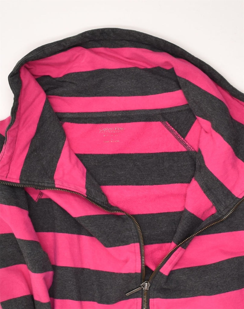 CALVIN KLEIN Womens Tracksuit Top Jacket UK 16 Large Pink Striped Cotton | Vintage Calvin Klein | Thrift | Second-Hand Calvin Klein | Used Clothing | Messina Hembry 