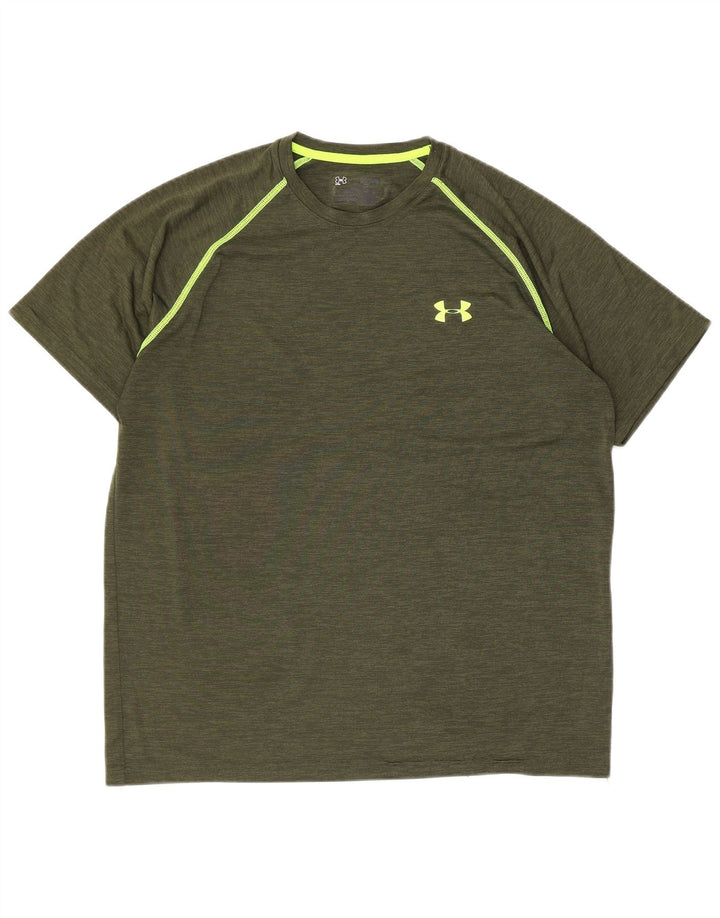 UNDER ARMOUR Mens T-Shirt Top Large Khaki Flecked