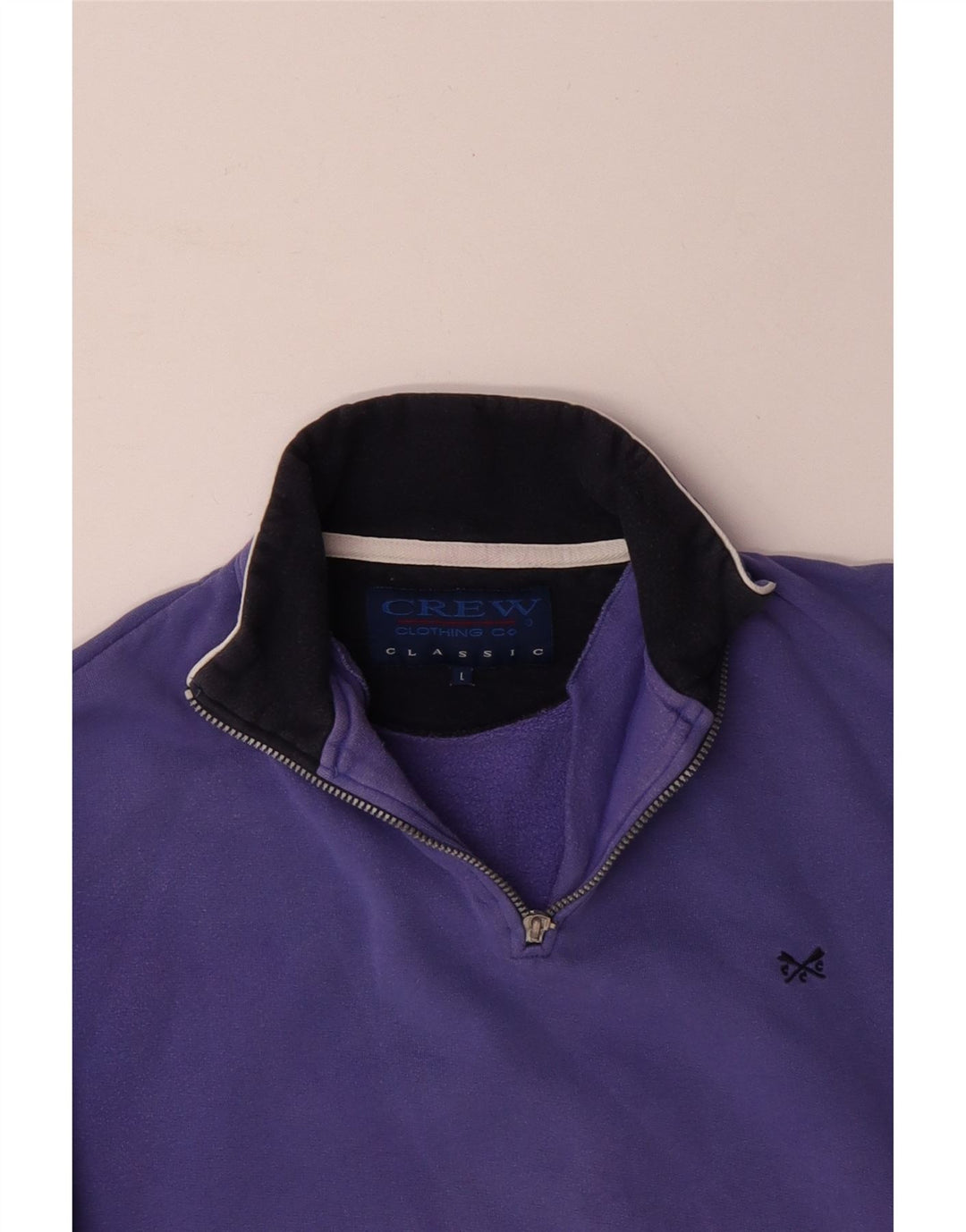 CREW CLOTHING Mens Zip Neck Sweatshirt Jumper Large Purple Cotton