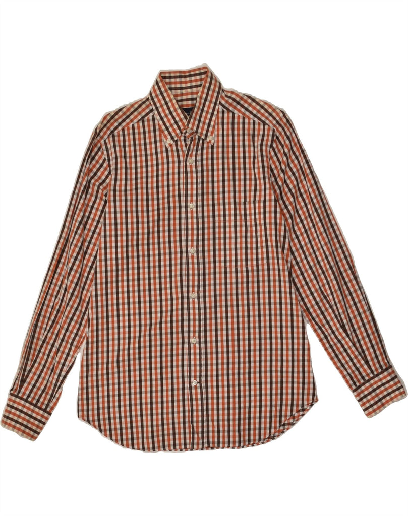 MASSIMO DUTTI Mens Shirt Medium Orange Check Cotton Vintage Massimo Dutti and Second-Hand Massimo Dutti from Messina Hembry 