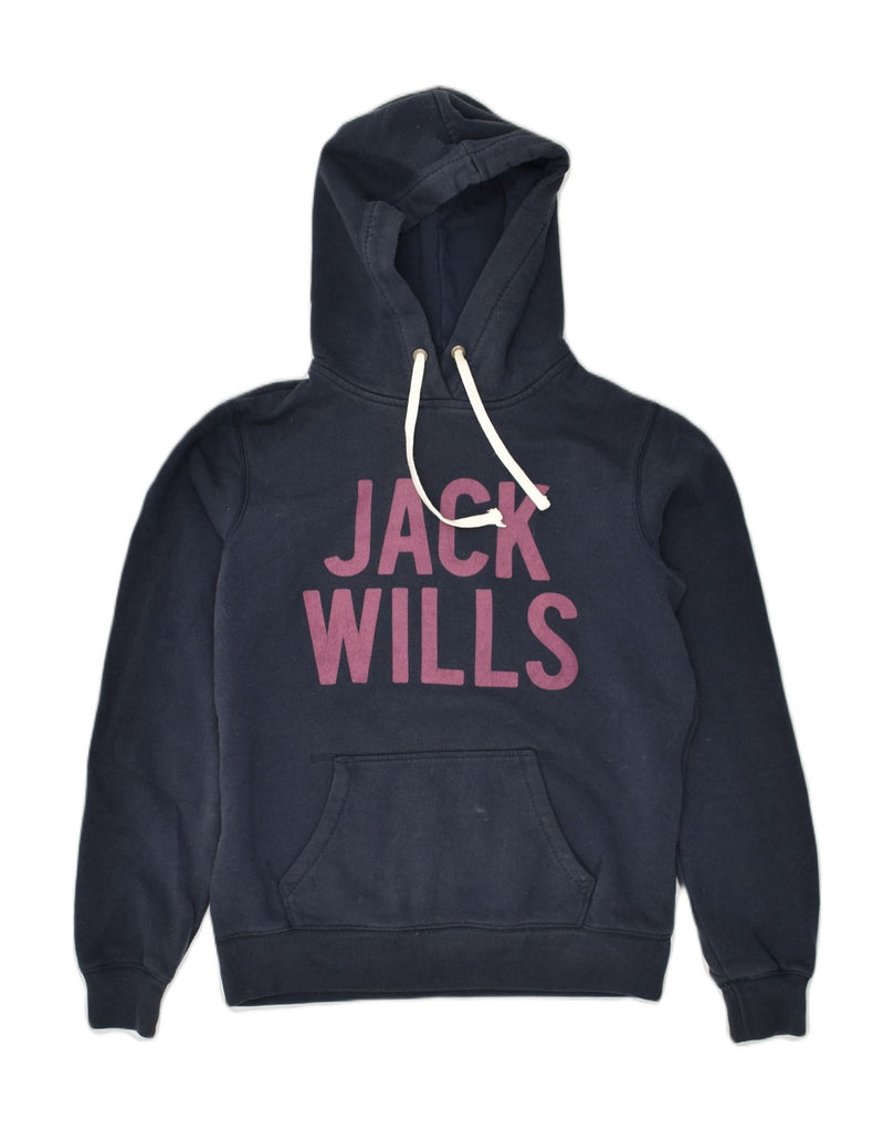 JACK WILLS Womens Graphic Hoodie Jumper UK 12 Medium  Navy Blue Cotton | Vintage Jack Wills | Thrift | Second-Hand Jack Wills | Used Clothing | Messina Hembry 